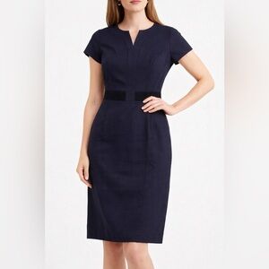 Boden Navy Blue Textured Sheath Dress Cap Sleeve Work Dress Size 8L
